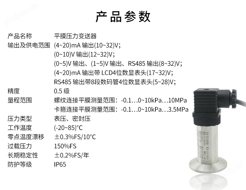 联测_SIN-P350_平膜卫生型压力变送器_