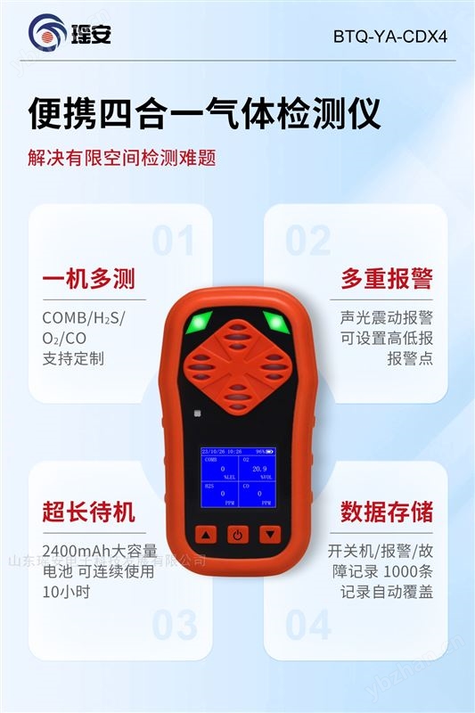 便携四合一可燃气体报警器