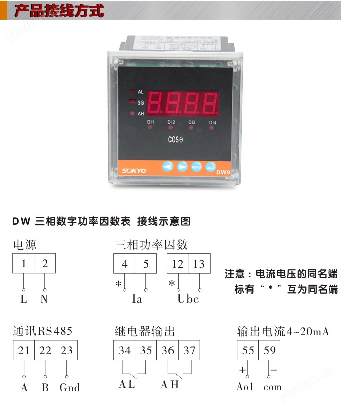 数字功率因数表,DW9三相功率因数表产品接线图 数字功率因数表,DW9三相功率因数表产品接线图