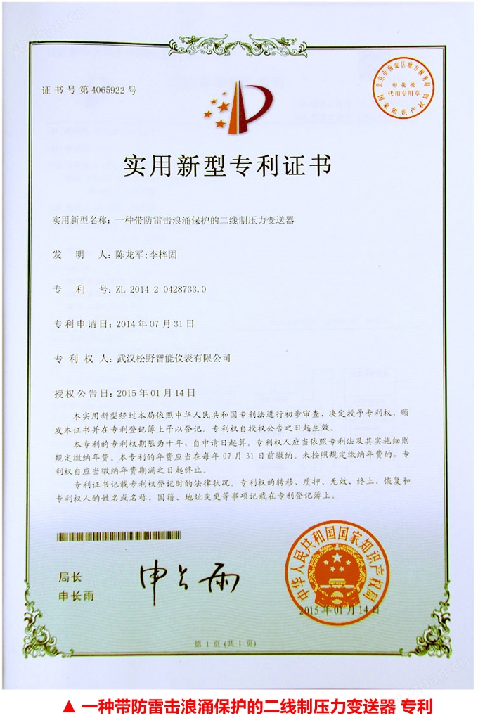 一种带防雷击浪涌保护的二线制压力变送器专利 一种带防雷击浪涌保护的二线制压力变送器专利
