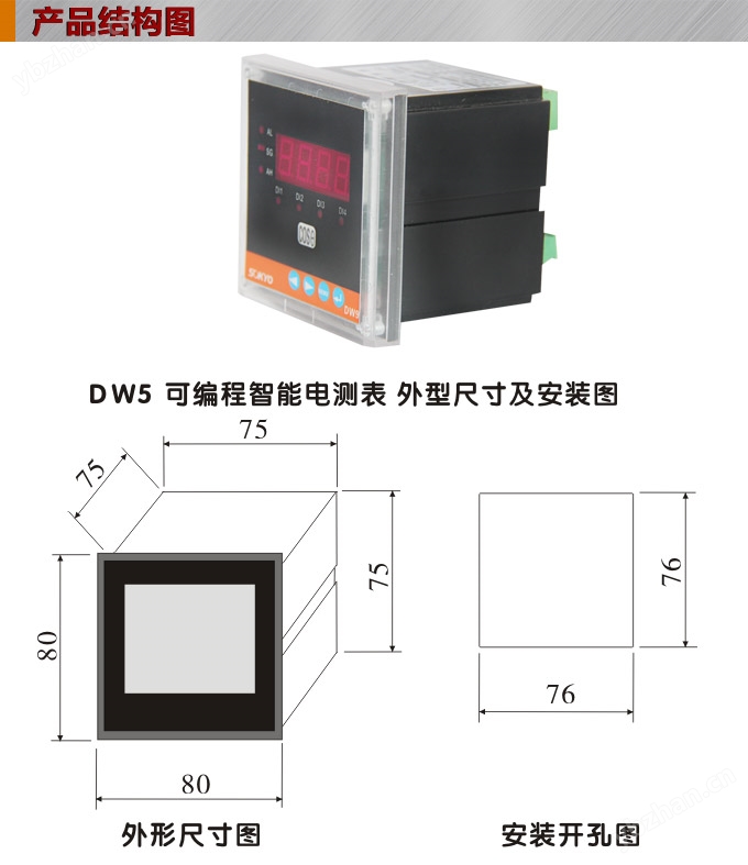 数字功率因数表,DW5三相功率因数表产品外形结构图 数字功率因数表,DW5三相功率因数表产品外形结构图