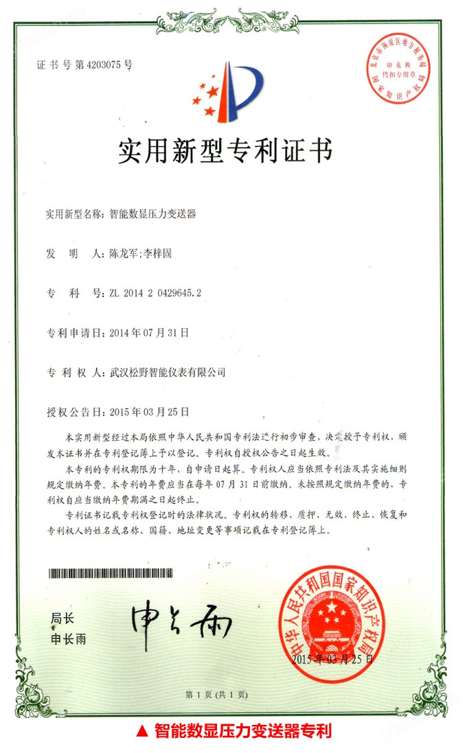 智能数显压力变送器专利 智能数显压力变送器专利
