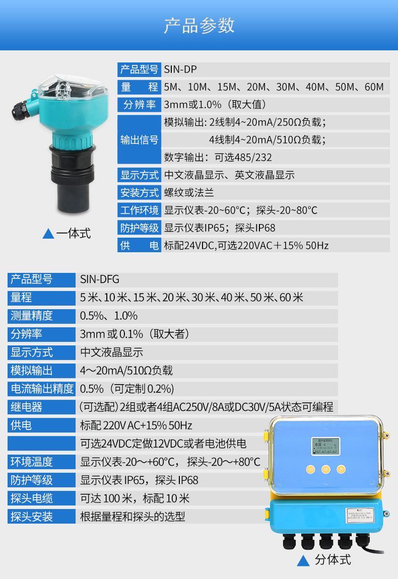 联测_SIN-DFG_基础款_分体式超声波液位计