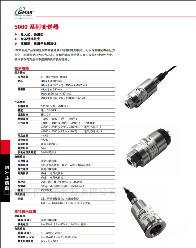 GEMS捷迈5000型电容压力传感器变送器
